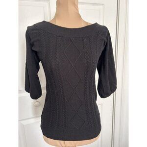 David Bitton BUFFALO Black Short Puff Sleeve Boat Neck Cable Front Sweater Top S